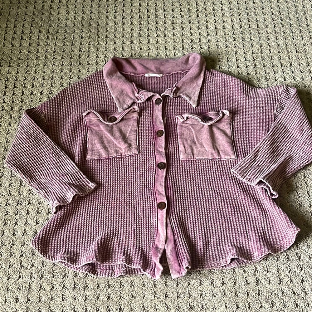 Plum small waffle button down shirt